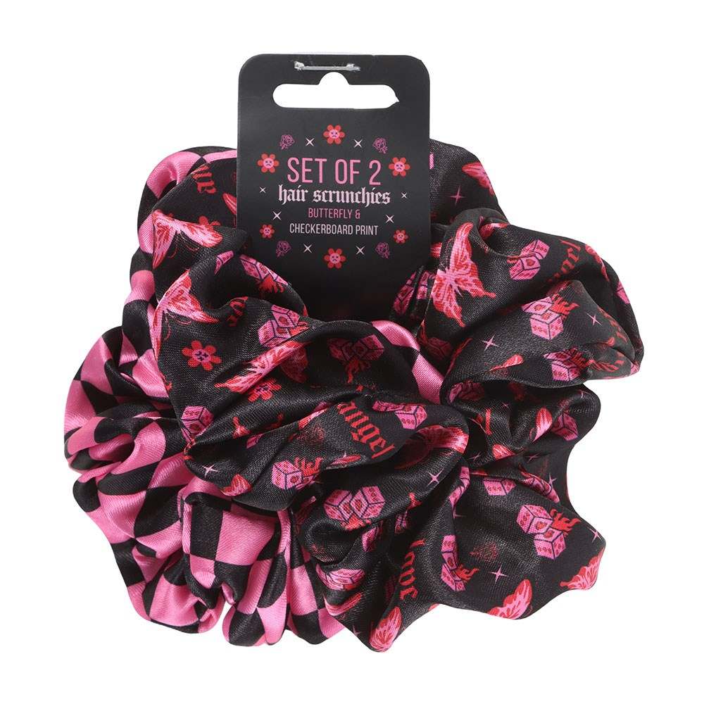 Something Different - Set of 2 Rebel Butterfly and Checkerboard Hair scrunchie - Multicolours